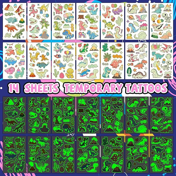 140+ Styles Luminous Kids Tattoos, Temporary Tattoo Stickers Games (Dinosaur)