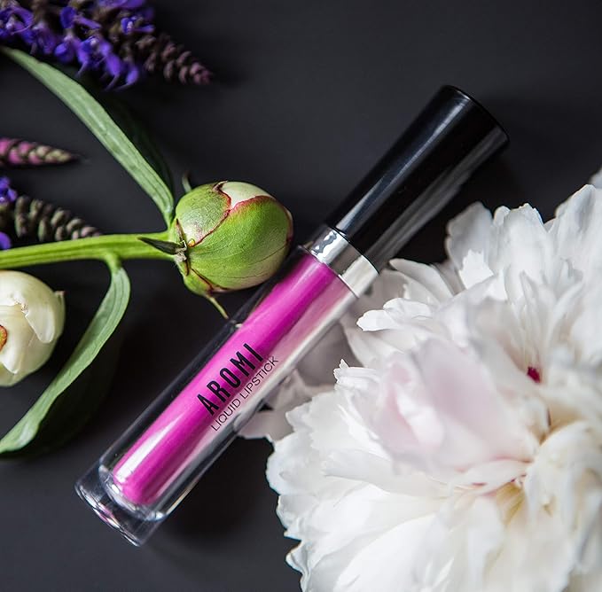 Aromi Bright Pink Matte Liquid Lipstick | Magenta Fuchsia Lip Color with Blue Undertones, Vegan, Cruelty-free, Smudge Proof, Stay All Day, Long-lasting (Pink Peonies)