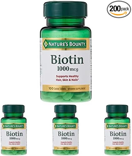 Nature's Bounty Biotin, Vitamin Supplement, Supports Metabolism for Cellular Energy and Healthy Hair, Skin, and Nails, 1000 mcg, 100 Tablets (Pack of 4)