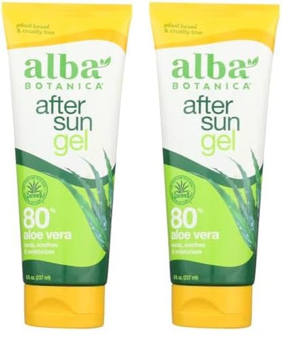 Alba Botanica Aloe Vera Gel for Skin, Cooling After Sun Treatment for Face and Body, Made with Purity Certified 80% Aloe Vera Gel Formula, 8 fl. oz. Tube (Pack of 2)