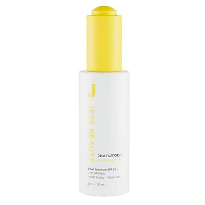 JESS BEAUTY | Face Sunscreen Sun Drops SPF 50 Skin Care Oil with Camellia Sinensis & Squalane | Skincare Fast Drying 1 fl. oz