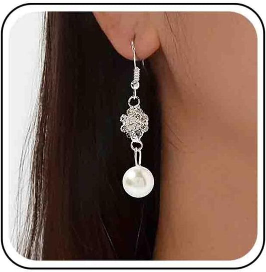 Vintage Rhinestone Pearl Drop Earrings Crystal
