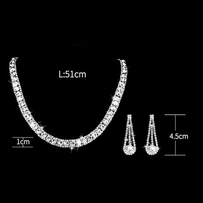 Yean Bride Silver Necklace Earrings Set Rhinestone Bridal