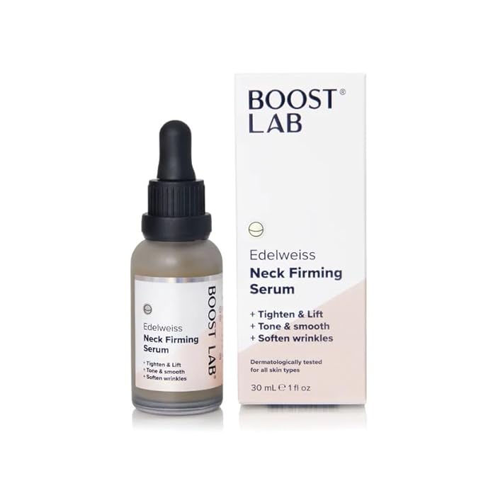 BOOST LAB Edelweiss Neck Firming Serum - Reduce Neck Wrinkles & Neck Ageing - Lifts & Smooths Crepe-Like, Sagging Skin - Paraben Free, Sulphate Free, Fragrance Free - 30 ml (1 fl oz)