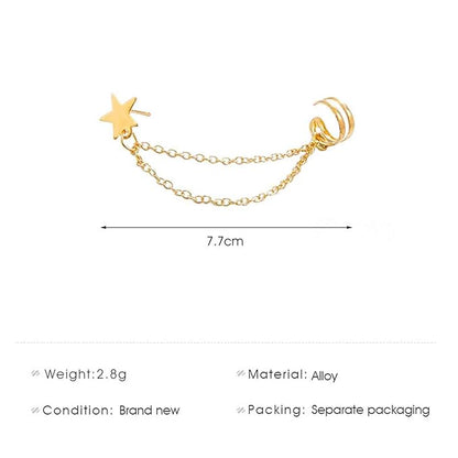 Boho Star Cartilage Chain Earrings Gold