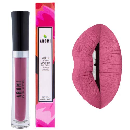 Aromi Medium Pink Matte Liquid Lipstick, Dusty Rose Lip Color, Smudge Proof and Long-lasting Lipstick, Vegan & Cruelty-free Beauty, Day to Night, Handmade (Pink Rosette)