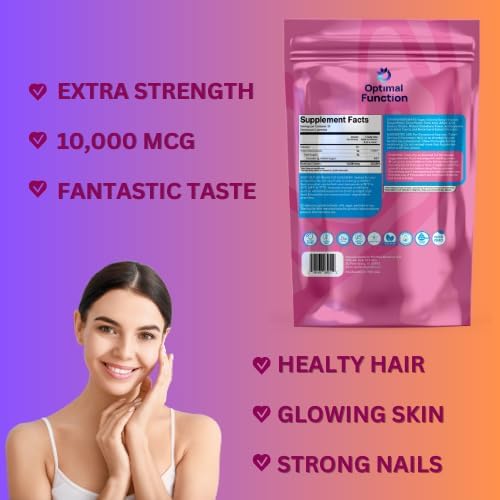 Optimal Biotin – Hair, Skin & Nails, Extra Strength (10,000 mcg). 60 Natural Gummies