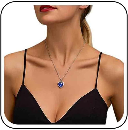 Vintage Crystal Sapphire Necklace Rhinestone Heart