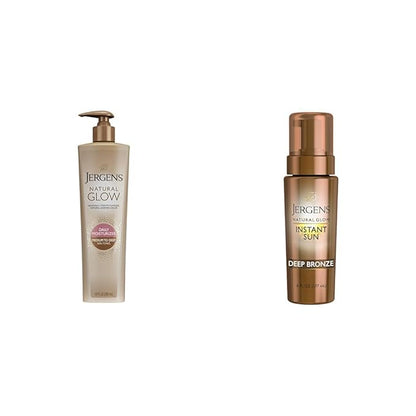 Jergens Natural Glow 3-Day Self Tanner for Medium to Deep Skin Tone, Sunless Tanning Moisturizer & Natural Glow Instant Sun Body Mousse, Self Tanner for Deep Bronze Tan