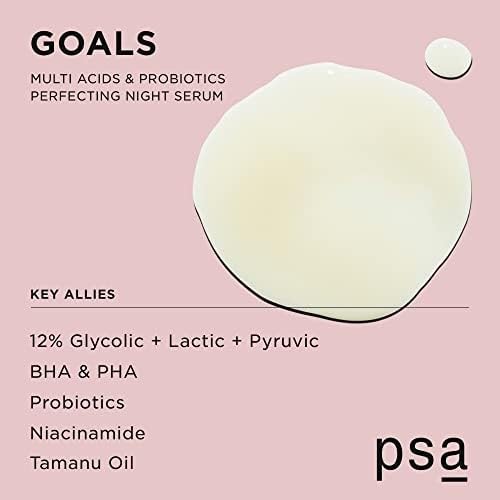 PSA - GOALS Multi Acid & Probiotics Night Serum | BHA & PHA, Probiotics, White & Green Tea Complex | Suitable for All Skin Types (1 oz | 30 mL)