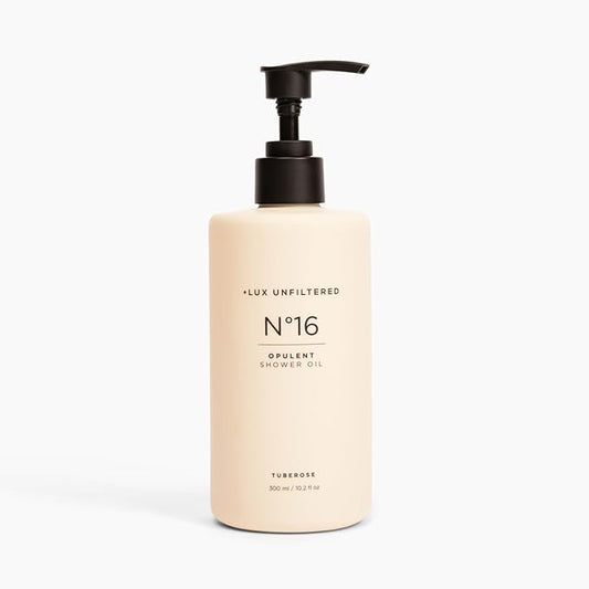 '+ Lux Unfiltered N°16 Opulent Shower Oil in Tuberose, Luxurious Hydrating Full Body Oil Cleanser, Luxurious Scented Body Wash for the Shower or Bath, Vegan Cleanser That Leaves Skin Clean + Hydrated