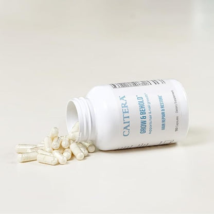 Grow & Behold | Clinically Tested Dietary Supplement for Thinning Hair | Saw Palmetto, Biotin, Zinc & Selenium to Support Hair Growth, Vitality, Shine & Fullness | Vegan 120 Capsules