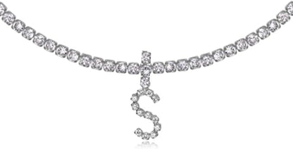 Silver Choker Necklace Rhinestones Shinning Letter