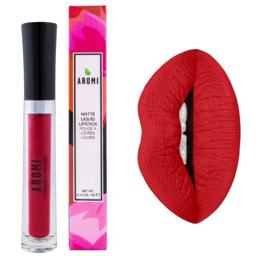Aromi True Red Matte Liquid Lipstick, Retro Red Lip Color with Blue Undertones, Smudge Proof, Long Lasting, Vegan and Cruelty-free, Handmade (Flamenco Red)