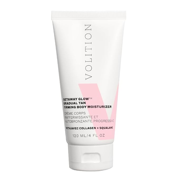 Volition Beauty Getaway Glow Gradual Tan Firming Body Moisturizer with Vegan Collagen + Squalane | Skin Smoothing Cream, Stretchmark Treatment & Sunless Tanning Lotion | Quick Drying Formula