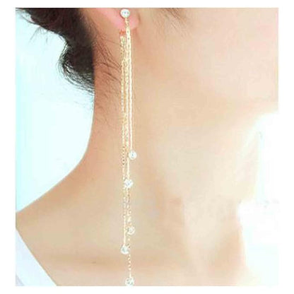 Boho Cz Tassel Chain Earrings Gold