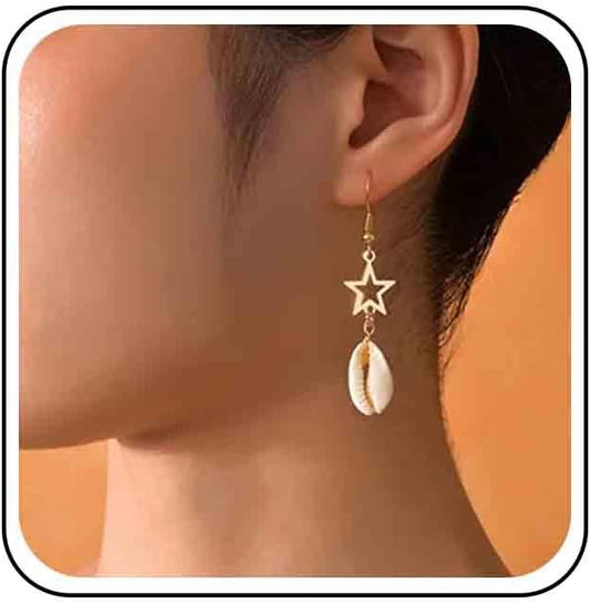 Vintage Cowrie Drop Earrings Puka Shell
