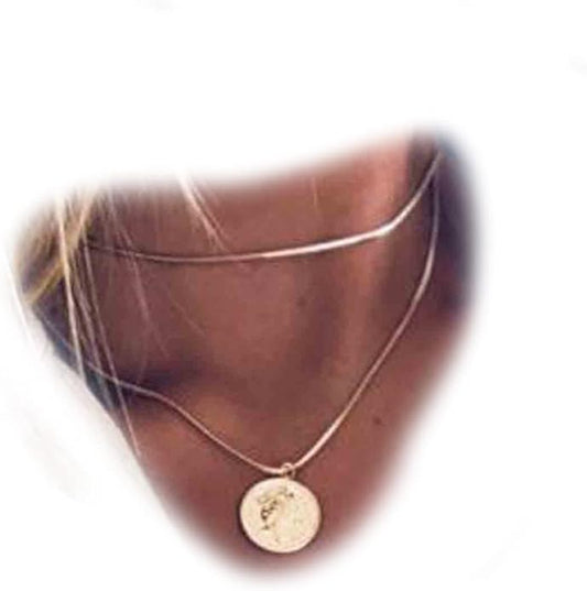 Boho Layered Coin Necklace Choker Gold Medallion Pendant