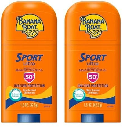 Banana Boat Sport Ultra Sunscreen Stick SPF 50, 1.5oz | Travel Sunscreen, Mini Sunscreen, SPF Stick Sunscreen, Oxybenzone Free Sunscreen, 1.5oz (Pack of 2)