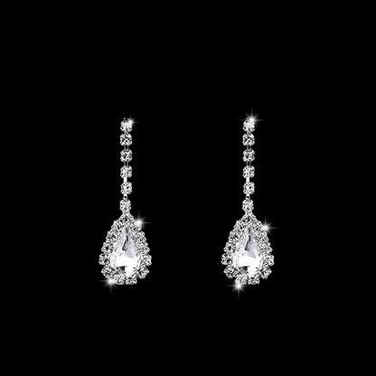 Bride Silver Necklace Earrings Set Rhinestone