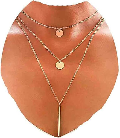 Boho Layered Coin Bar Necklace Gold