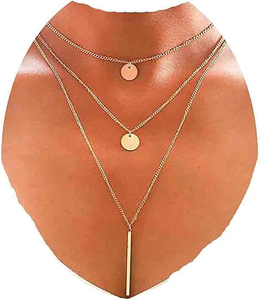 Boho Layered Coin Bar Necklace Gold
