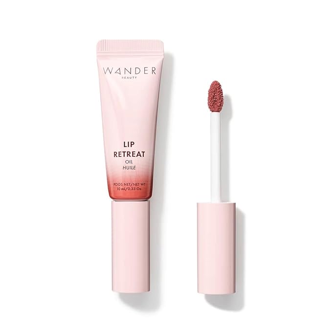 Wander Beauty Lip Retreat Oil - Spring Break (Warm Rose) - 4 in 1 Tinted Lip Oil + Moisturizing Lip Gloss With Avocado, Vitamin E & Rosehip - Hydrating Luxurious Lip Care for Dry Lips - 0.33 fl oz