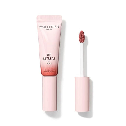Wander Beauty Lip Retreat Oil - Spring Break (Warm Rose) - 4 in 1 Tinted Lip Oil + Moisturizing Lip Gloss With Avocado, Vitamin E & Rosehip - Hydrating Luxurious Lip Care for Dry Lips - 0.33 fl oz