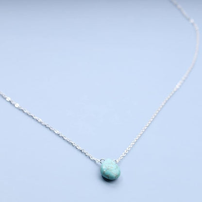 Boho Long Turquoise Necklace Silver Teardrop Turquoise Necklace