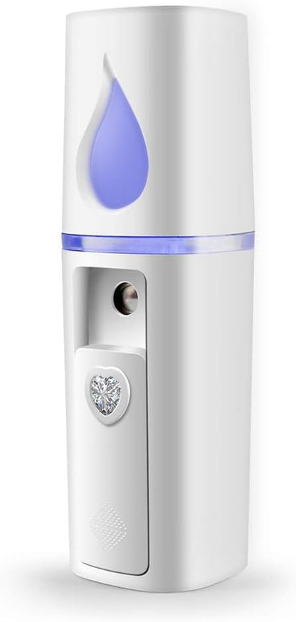 Portable Nano Facial Mister Mini Facial Steamer Atomization Eyelash Extensions with Mirror & 20ml Visual Water Tank (White)