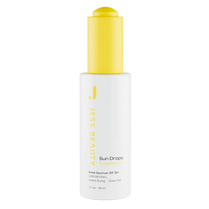 JESS BEAUTY | Face Sunscreen Sun Drops SPF 30 Skin Care Oil with Camellia Sinensis & Squalane | Skincare Fast Drying 1 fl. oz