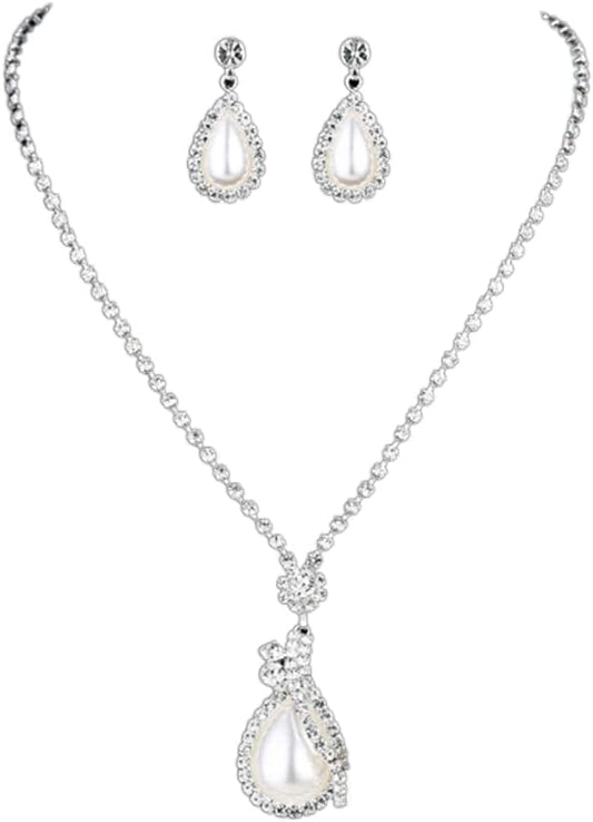Yean Bride Silver Necklace Earrings Set