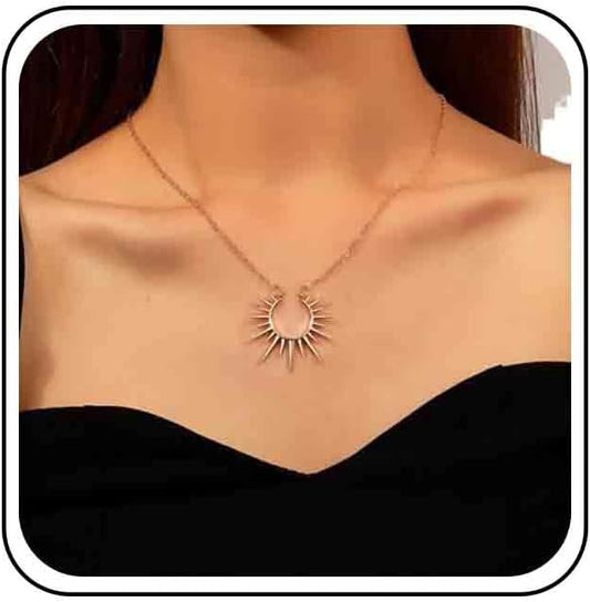 Vintage Sunburst Pendent Necklace Hollow Sunburst Necklace Moonstone