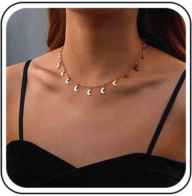 Vintage Moon Dangle Necklace Curved Moon