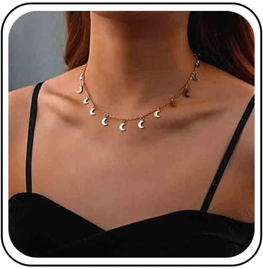 Vintage Moon Dangle Necklace Curved Moon