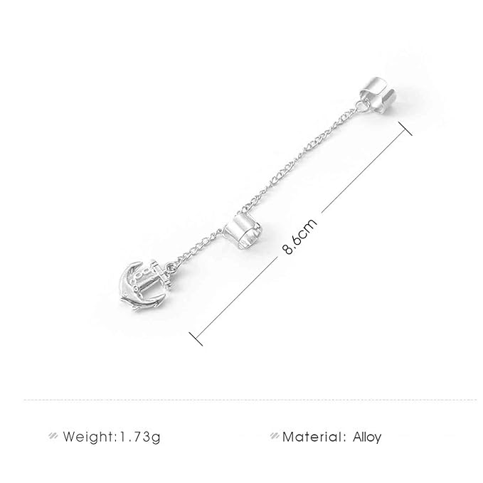 Anchor Chain Cuff Earrings Silver Anchor Dangle Chain