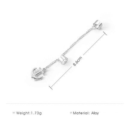 Anchor Chain Cuff Earrings Silver Anchor Dangle Chain