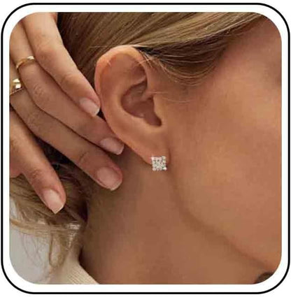 Vintage Crystal Square Earrings Rhinestone Square Stud Earrings