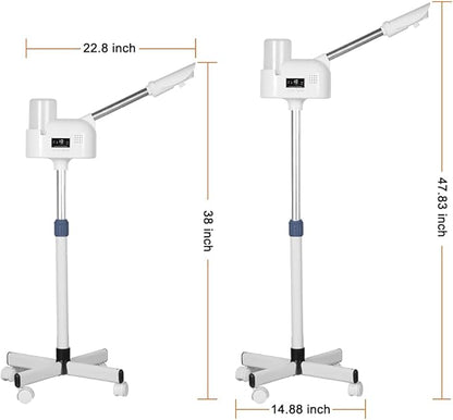 Upgrade Professional LCD Facial Steamer with Hot Mist, Esthetician Steamer for Salon Spa & Home, Stand Facial Steamer On Wheels, 33.8oz Large Upper Inlet Cup & 50s Fast Heating
