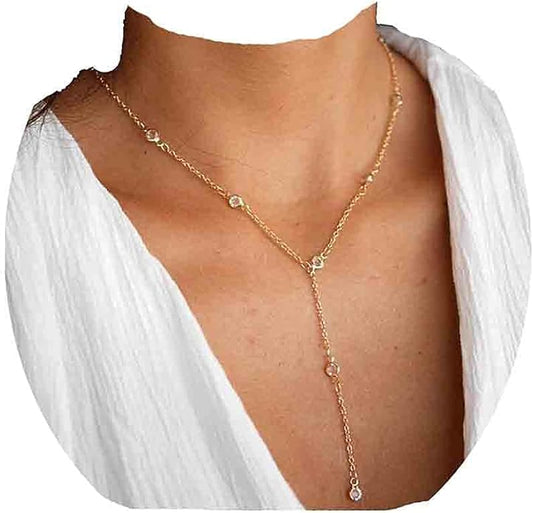 Boho Crystal Y Necklace Gold Moonstone