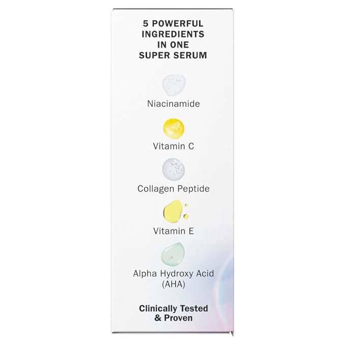 Olay Super Serum - Vitamin C & E, Niacinamide, Collagen Peptide, AHA - Glass Skin Care for Face - Brightening, Hydrating, Firming, Evens Tone, Smooths Fine Lines, Dark Spot Reduction, 1.7 Oz