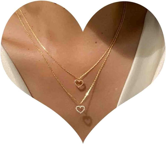 Boho Layered Heart Choker Necklace Crystal