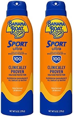 Banana Boat Sport Ultra SPF 100 Sunscreen Spray, 6oz | Sport Sunscreen Spray SPF 100, Banana Boat Sunscreen SPF 100 Spray, High SPF Sunscreen, Water Resistant Sunscreen, 6oz (Pack of 2)