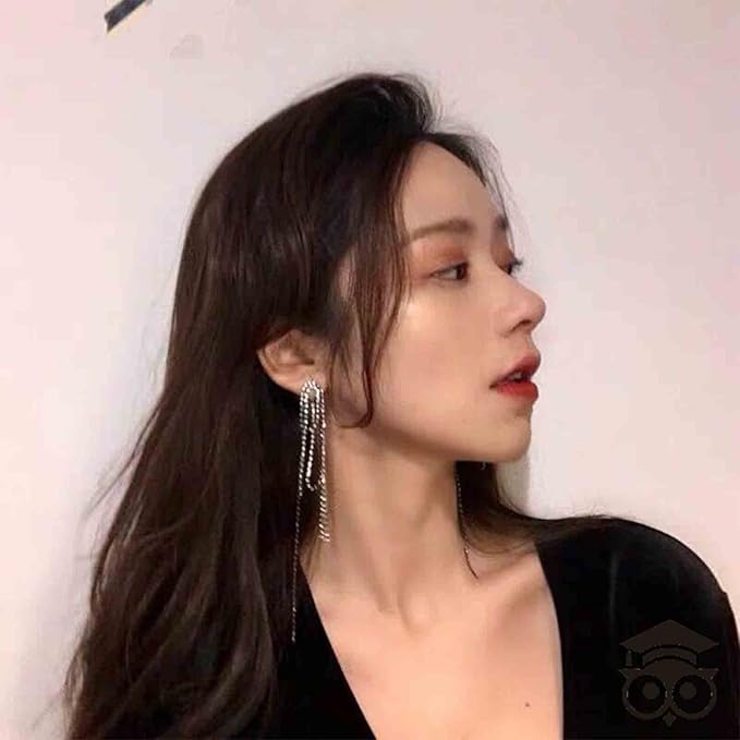 Rhinestone Tassel Ear Jacket Earrings Long Rhinestone Chain