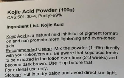 Kojic Acid Powder, Pure 99.5%, Natural, , 3.6oz 100g