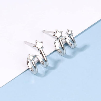 Star Spiral Hoop Earrings Silver Star