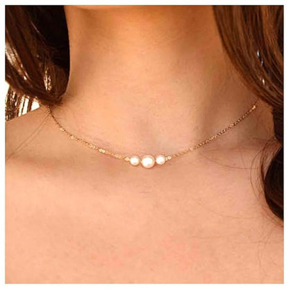 Boho Pearl Choker Necklace Gold Pearl
