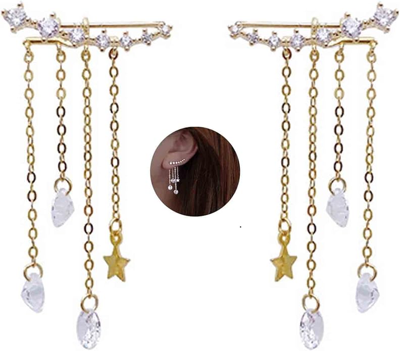 Boho Star Ear Jacket Earrings Gold Cz Star