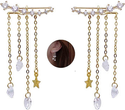 Boho Star Ear Jacket Earrings Gold Cz Star