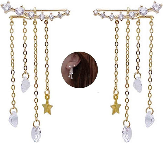 Boho Star Ear Jacket Earrings Gold Cz Star